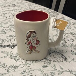 Rae Dunn Disney White Ceramic Mug with Red Interior and Grumpy Graphic